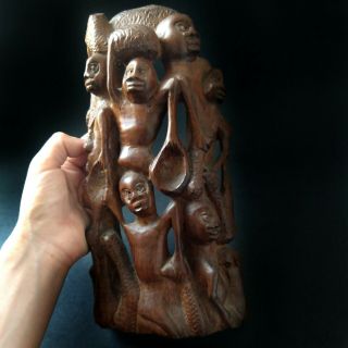 Vtg African Art Carved Wood Statue Abstract Portrait Artisan Tribal Wooden Figur
