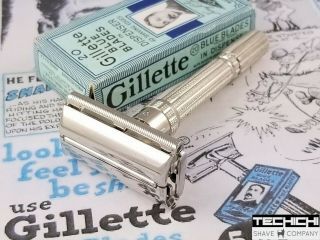1966 L4 Gillette Slim Adjustable Vintage Double Edge Safety Razor Nos Blue Blade