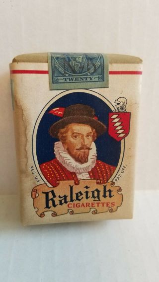 Vintage Advertising Raleigh Cigarette Pack W/ Union Made Stamp Usa Paper Empty