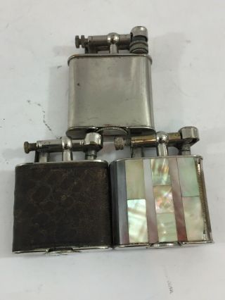 3 Vintage Unmarked Lift Arm Pocket Lighters - Germany - Leather,  Mother Of Pearl