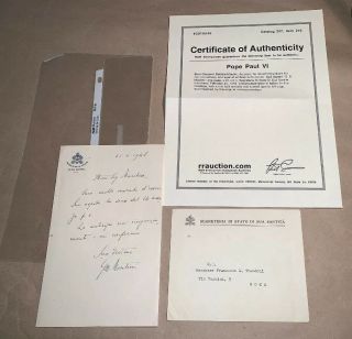 1948 Pope Paul Vi Signed Letter With Envelope,  W/