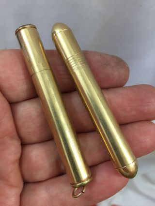 2 Vintage Redilite Tube Shaped Pocket Lighters — 12k Rolled Gold