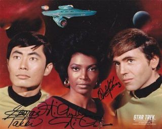 Star Trek George Takei & Walter Koenig & Nichelle Nichols Hand Signed