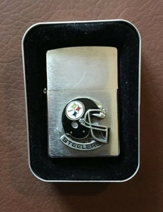 Vintage Zippo Lighter Pittsburgh Steelers Nfl Football Helmet In Case