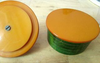 Multicolored Bakelite or Catalin Round Box with Lid - 4