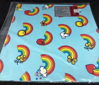 Vtg Rainbow Sunshine Heart Flower Dove All Occasion Gift Wrap Wrapping Paper