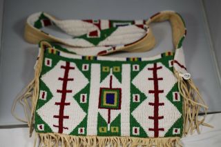 Very Rare Native American Plains Indian Seed Beaded Large Bag