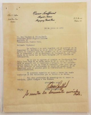 Vintage Letter / Oscar Souffront / Mayaguez Puerto Rico 1955