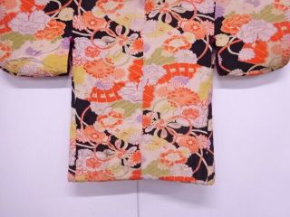 70565 Japanese Kimono / Antique Haori For Girls / Floral Plants & Folding F