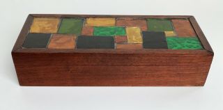 Vintage Georges Briard Glass Mosaic Tile Wood Box With Lid Mid Century Modern