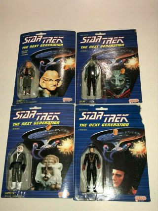 1988 Galoob Star Trek Next Generation Alien Action Figure Set Of 4 On Cards