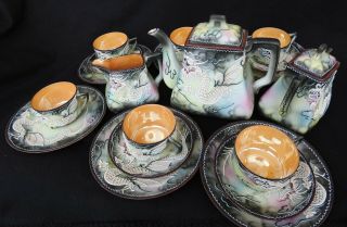 Japanese Dragon Ware Moriage Beaded Tea Set,  Pot,  Cup,  Saucer,  Dragonware Japan