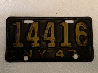 Orig 1947 Ny State Motorcycle License Plate