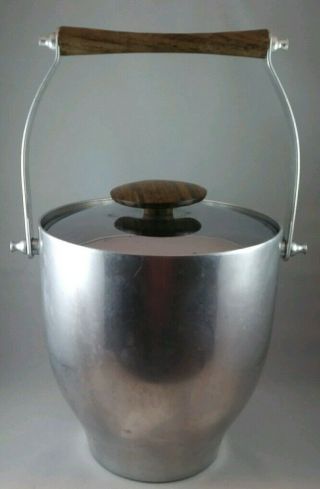 Mid Century Italian Aluminum Teak Atomic Ice Bucket Mcm Retro Metal Wood Tiki