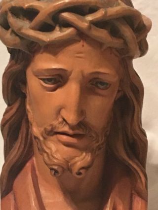 Anri Carved Wood Mary & Jesus with Crown of Thorns Busts 2