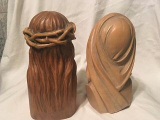 Anri Carved Wood Mary & Jesus with Crown of Thorns Busts 4