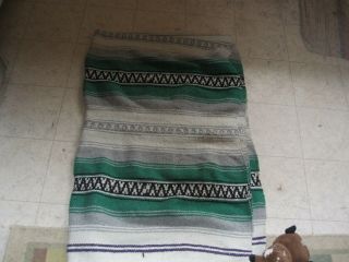 Mexican Falsa Throw Blanket Yoga - Vtg Heavy Authentic Green White 52 " X 72 "