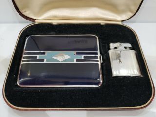 Vintage Ronson De - Light Enamel Cigarette Case & Lighter Set,  Originl Box