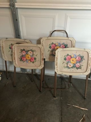 Cal Dak Set Of Vintage Tv Trays With Stand