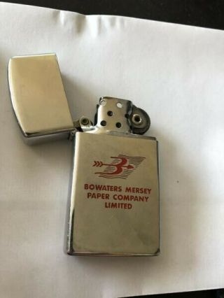 Rare Vintage Slimline Zippo 1958 - Bowaters Mersey Paper Co [boxed]