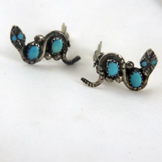 Zuni Nieto Signed Clip - On Snake Earrings Turquoise,  Sterling Silver.  925