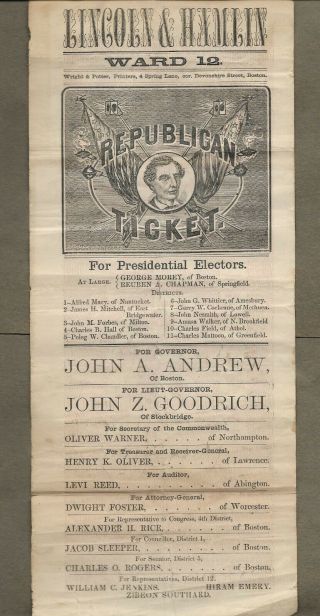 Lincoln & Hamlin Ward 12 1860`s Election Broadside