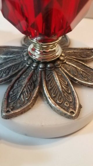 Vintage Cigar Lighter & Ashtray RARE SET 60 ' s - 70 ' s Ruby Red Glass Brass Marble 8