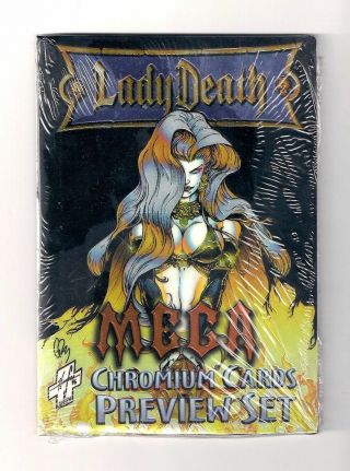 1997 Lady Death Mega Chromium Preview Set (7) Includes Fractal Bonus Card.