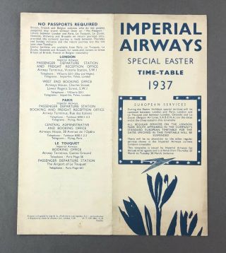 Imperial Airways Special European Easter 1937 Airline Timetable