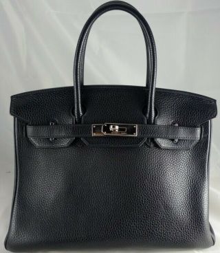 Authentic Hermes Black Bag 30cm Handbag Palladium Hardware