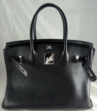 Authentic HERMES Black Bag 30cm Handbag Palladium Hardware 3
