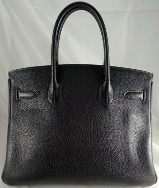 Authentic HERMES Black Bag 30cm Handbag Palladium Hardware 4