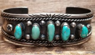 Fred Harvey Era Navajo Sterling Silver Turquoise Cuff Bracelet 29.  9 Grams