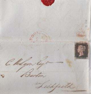 1840 Qv Lverpool Cover With A 4 Margin 1d Black Stamp Plate 7 Cat £800,