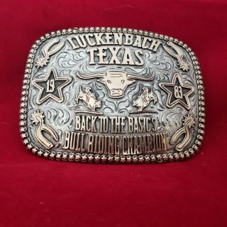Vintage Rodeo Buckle 1983 Luckenbach Texas Bull Riding Champion Hand Engraved462