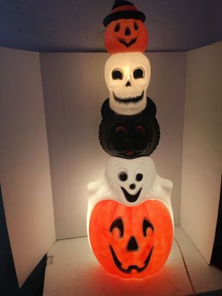 Vtg Empire Blow Mold Halloween Pumpkin Ghost Skull Black Cat Lighted