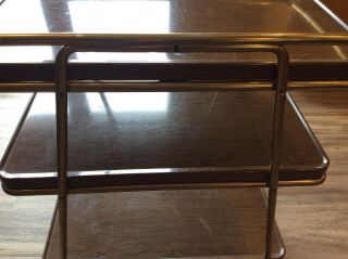 Mid Century Modern COSCO Metal Steel 3 shelf Rolling Tea Bar Cart in Wood Grain 3