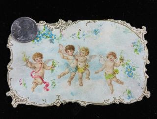 Vtg Valentine Card - Ca 1890 Flat Card Angels Gold Detail