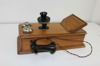 Antique Western Electric Quartersawn Oak Wood Wall Telephone Wbrass Bells Rings