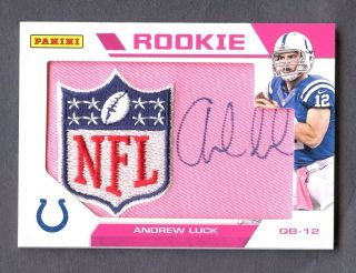 2012 Panini Breast Cancer Awareness Andrew Luck Rpa Rc Nfl Shield Patch Auto