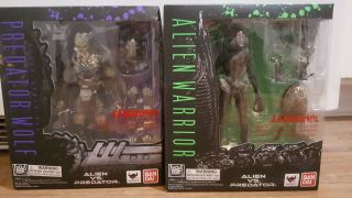 S.  H.  Monsterarts Avp; Alien Warrior And Predator Wolf (heavy Armed Ver. ) Bandai