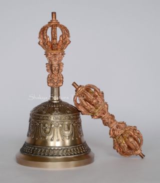 Fine Quality 7.  5 " Vajra & Bell Set Copper And Bronze Alloy From Patan Nepal