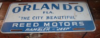 Vintage 1950s ORLANDO Florida Dealership License Plate Tag Reed RAMBLER JEEP 2