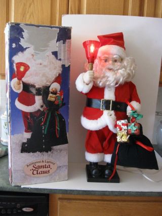 25 " Xmas Animated Motionette Santa Claus Holding Lighted Red Bell Candle 1993