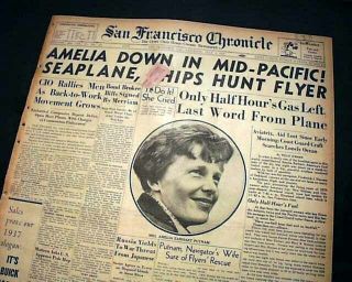 Great Aviatrix Amelia Earhart Airplane Flight Lost Pacific Ocean 1937 Newspaper