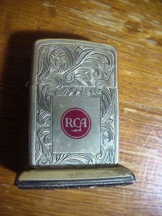 Vintage Fancy Engraved Flip Type Table Lighter With Rca Logo Unfired