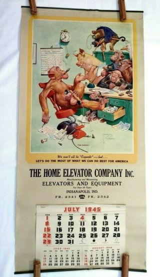 Vintage Lawson Wood Home Elevator Indianapolis Advertising Calendar 1945
