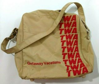 Vintage Twa Carry On Bag Shoulder Bag Satchel Beige Red Letters Travel Vacation