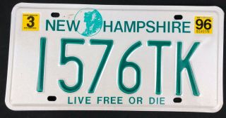Hampshire 1996 Trailer License Plate 1576tk