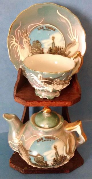 5 Pc Vintage Asian Japan Miniature Niagara Falls Dragon Tea Pot Set Cup Saucer